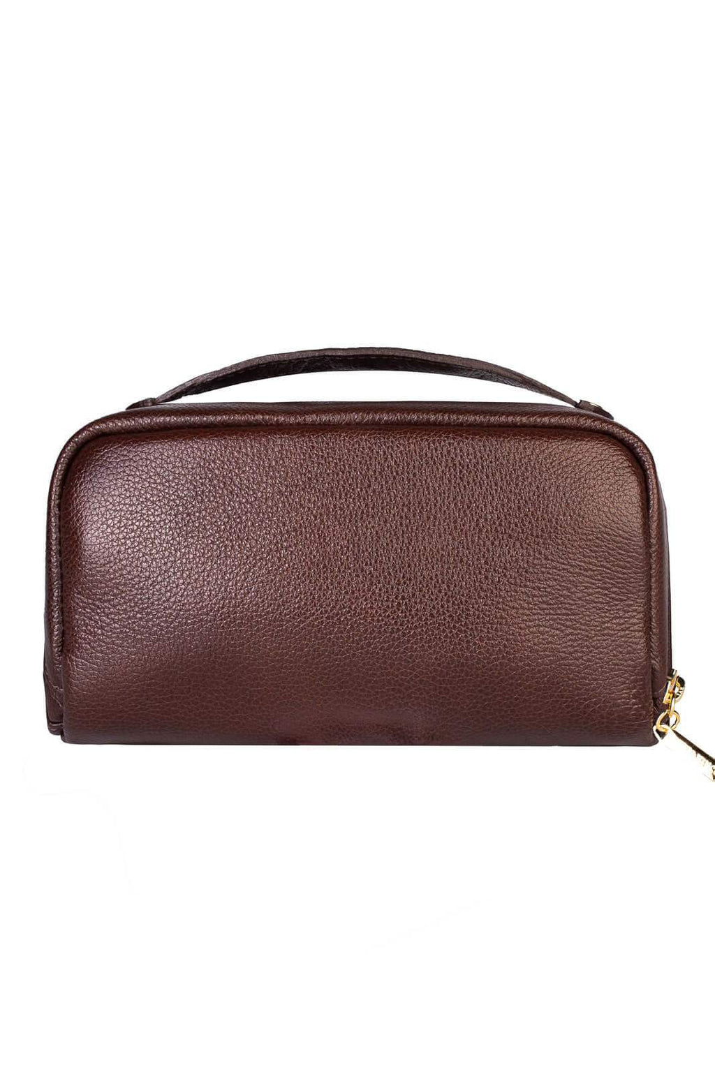 Necessaire de couro liso Athena 11x25x12,5cm - Enluaze