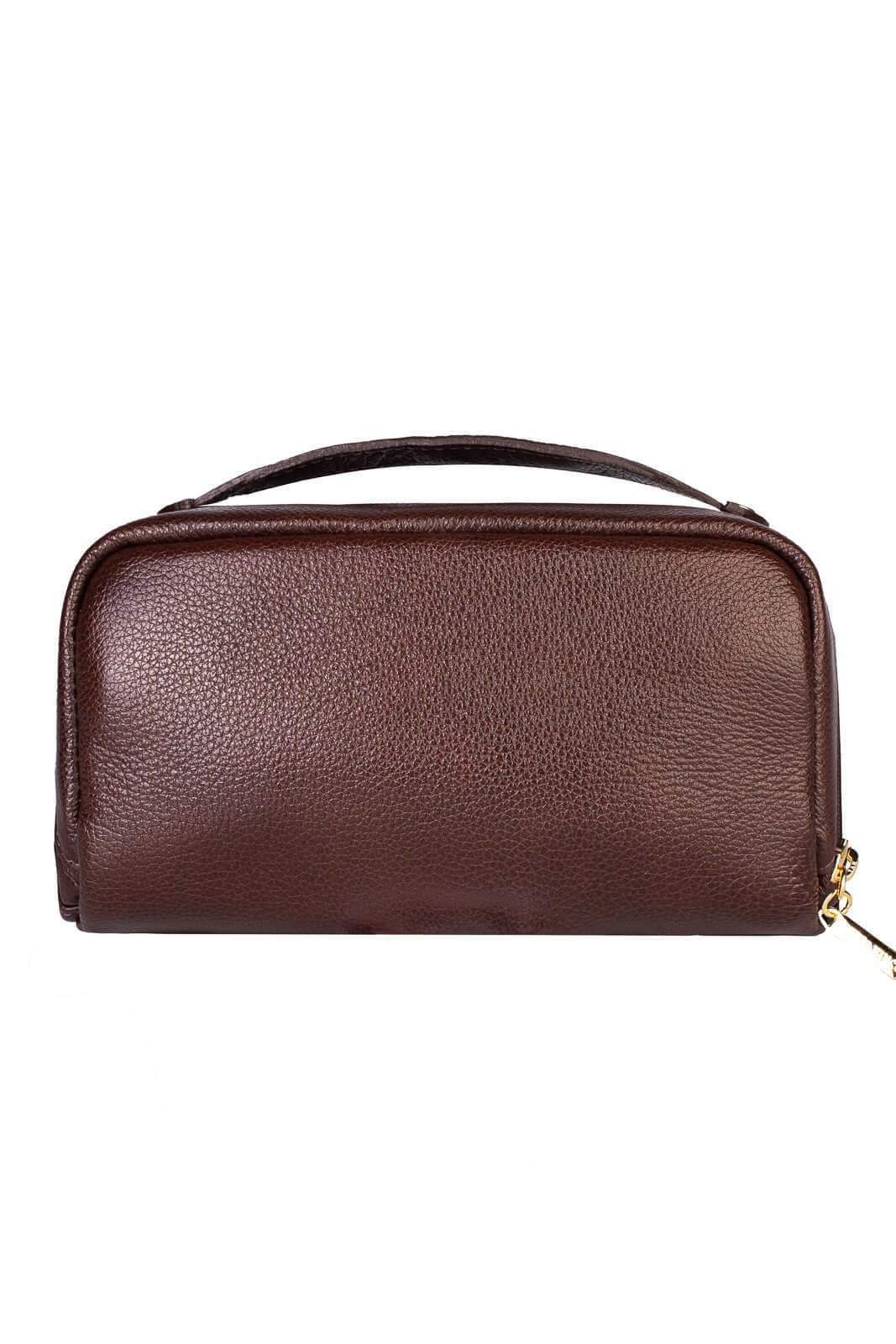 Necessaire de couro liso Athena 11x25x12,5cm - Enluaze