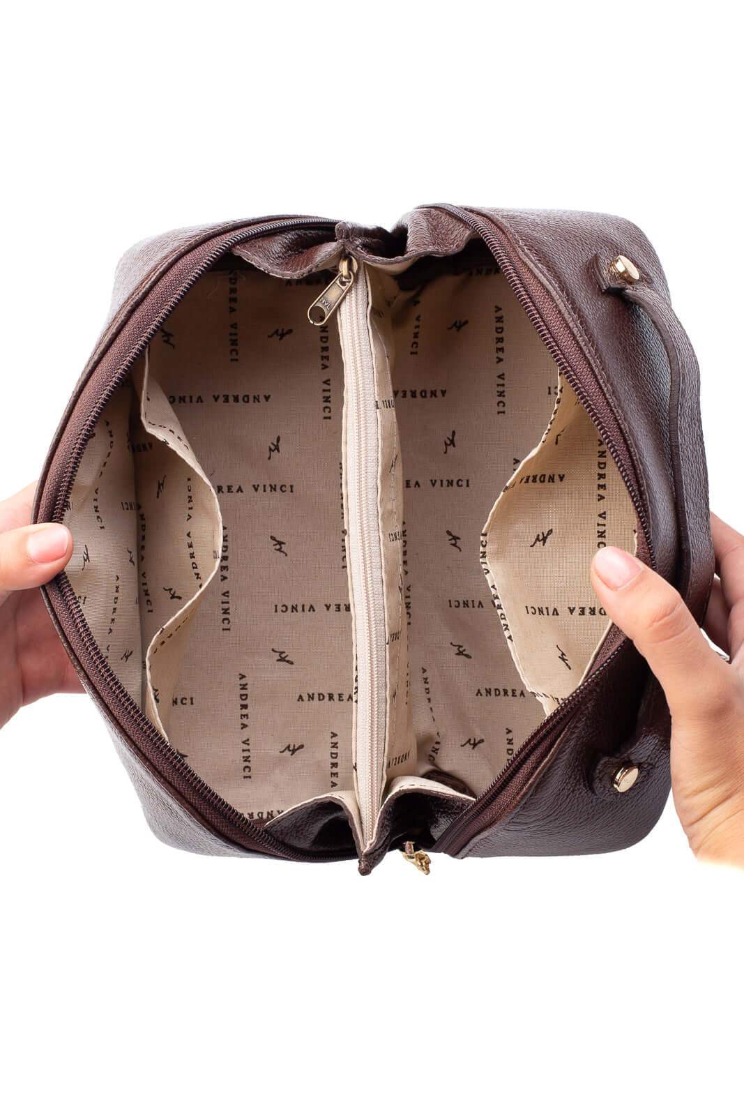 Necessaire de couro liso Athena 11x25x12,5cm - Enluaze