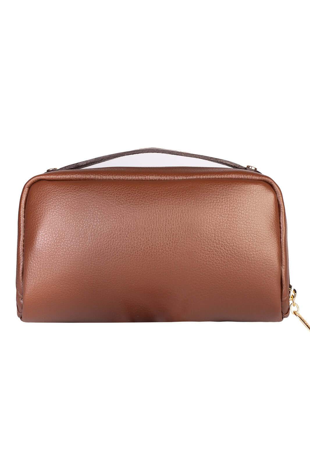 Necessaire de couro liso Athena 11x25x12,5cm - Enluaze