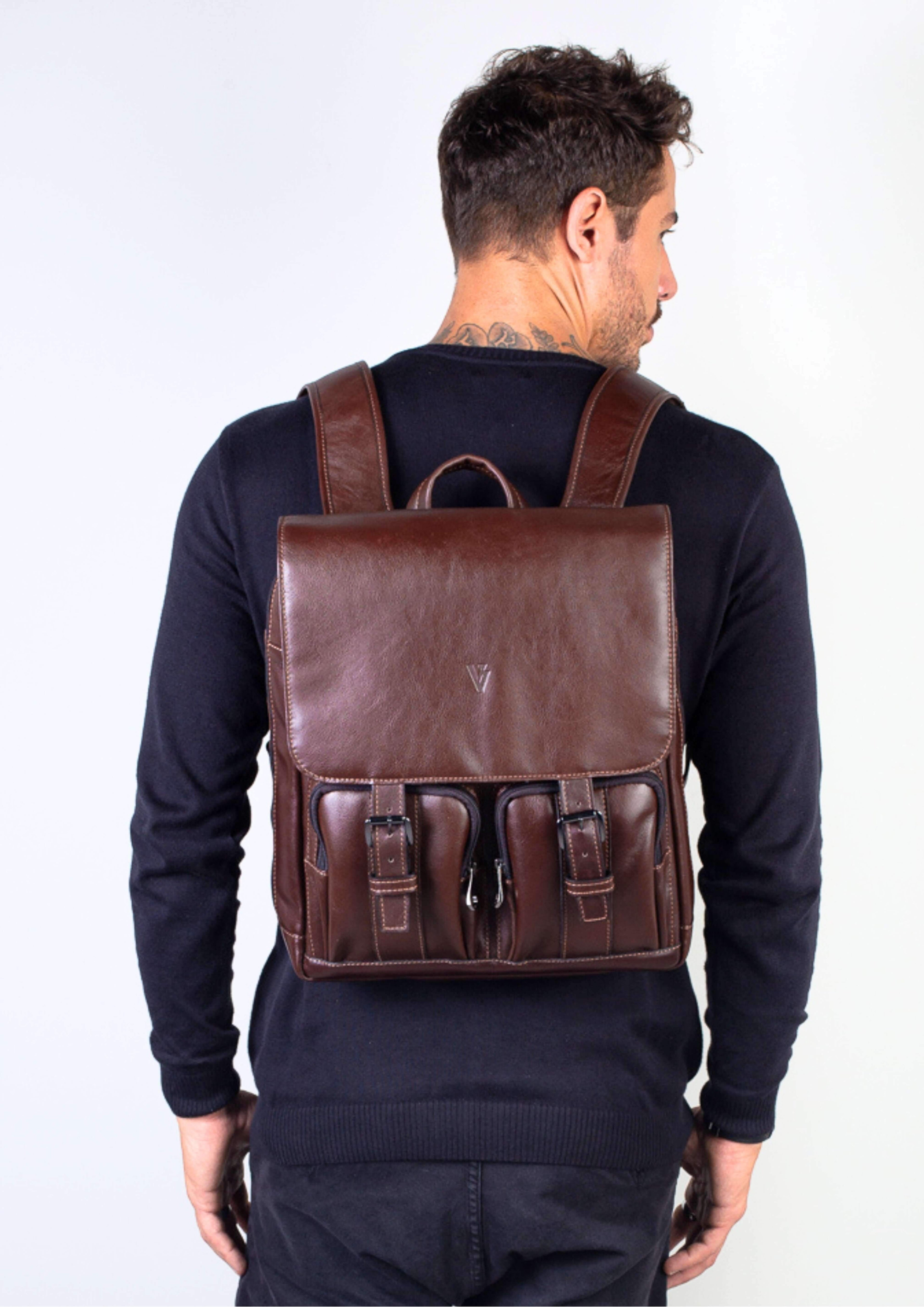Mochila de couro italiano masculina vintage Miguel - Enluaze
