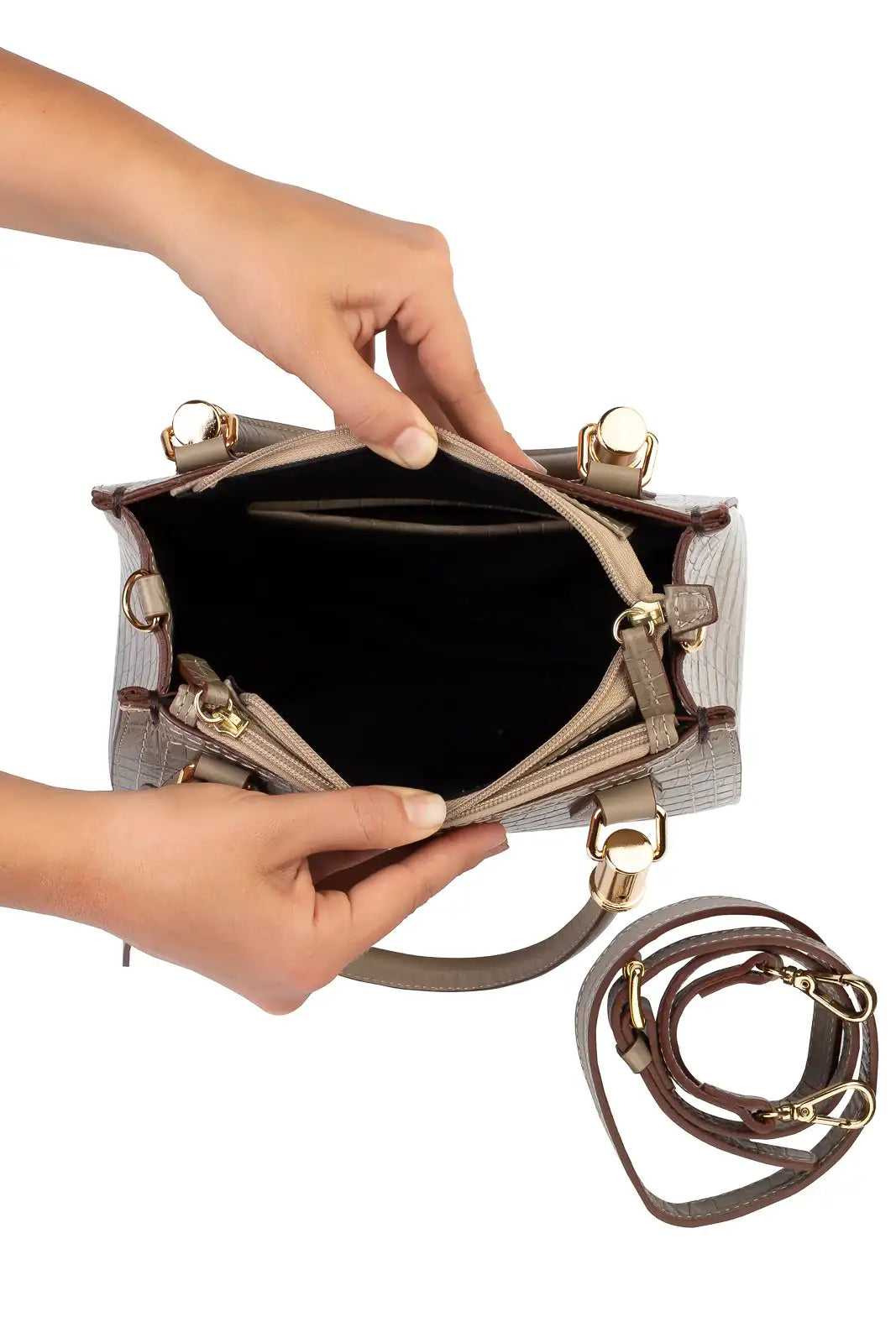 Bolsa baú de couro croco Andressa - Enluaze