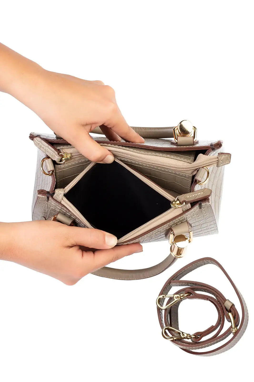 Bolsa baú de couro croco Andressa - Enluaze