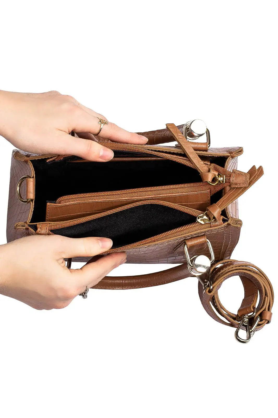 Bolsa baú de couro croco Andressa - Enluaze