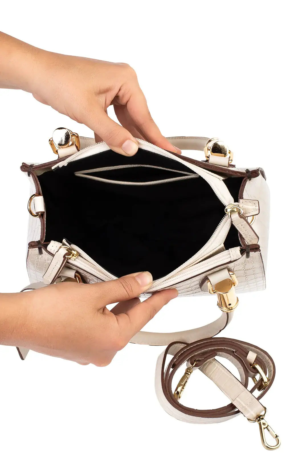 Bolsa baú de couro croco Andressa - Enluaze