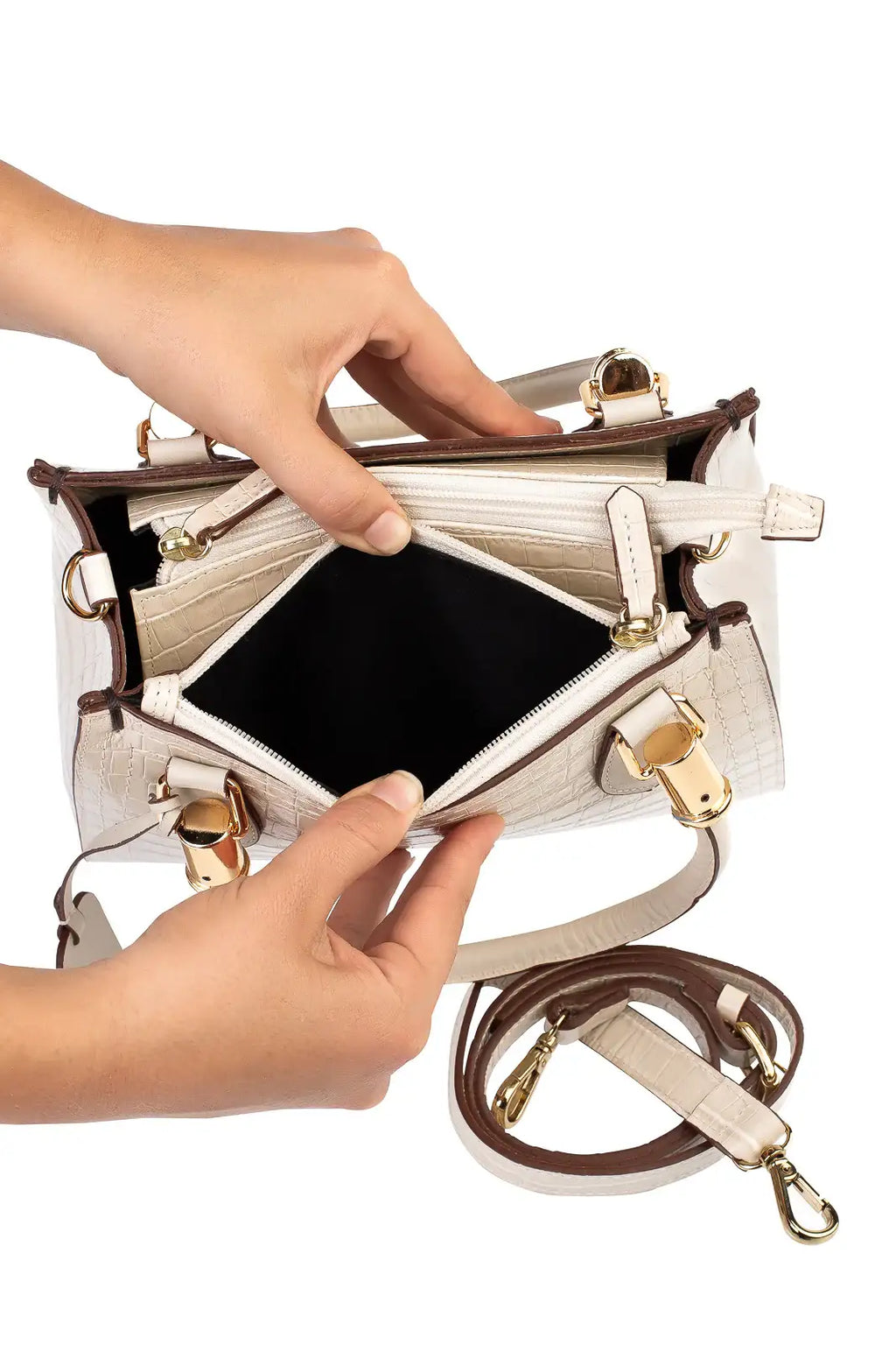 Bolsa baú de couro croco Andressa - Enluaze