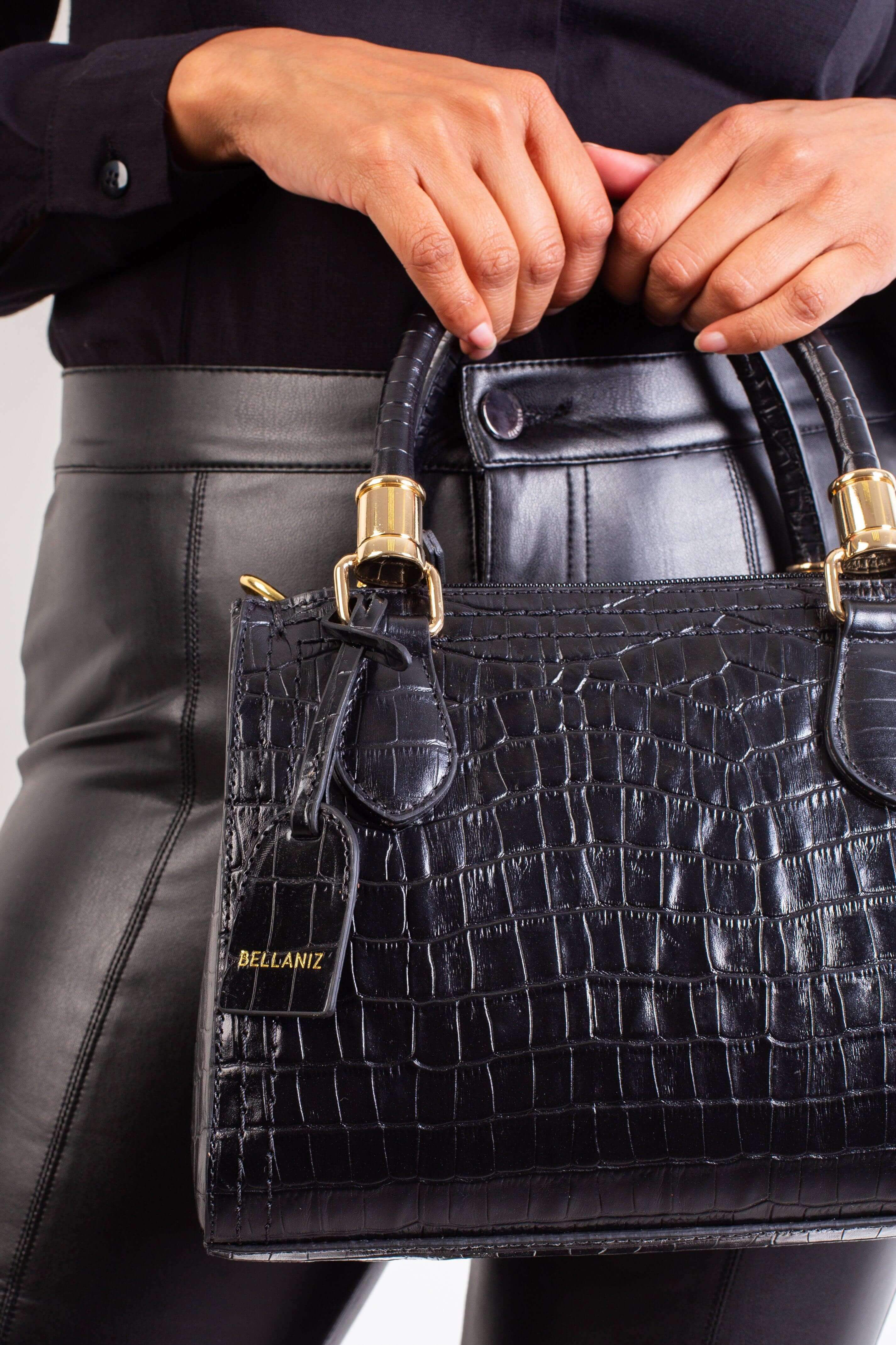 Bolsa baú de couro croco Andressa - Enluaze