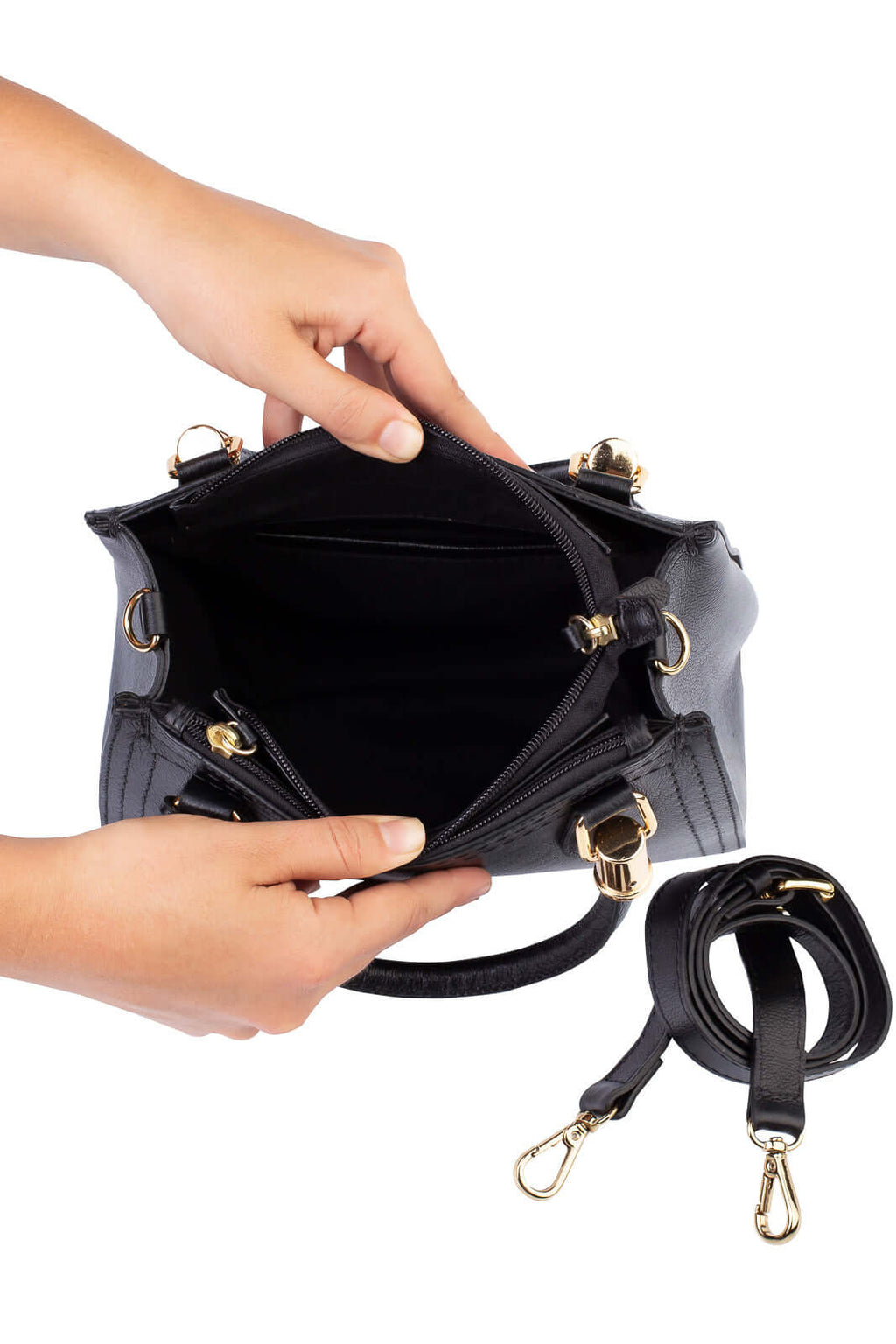 Bolsa baú de couro liso Andressa - Enluaze