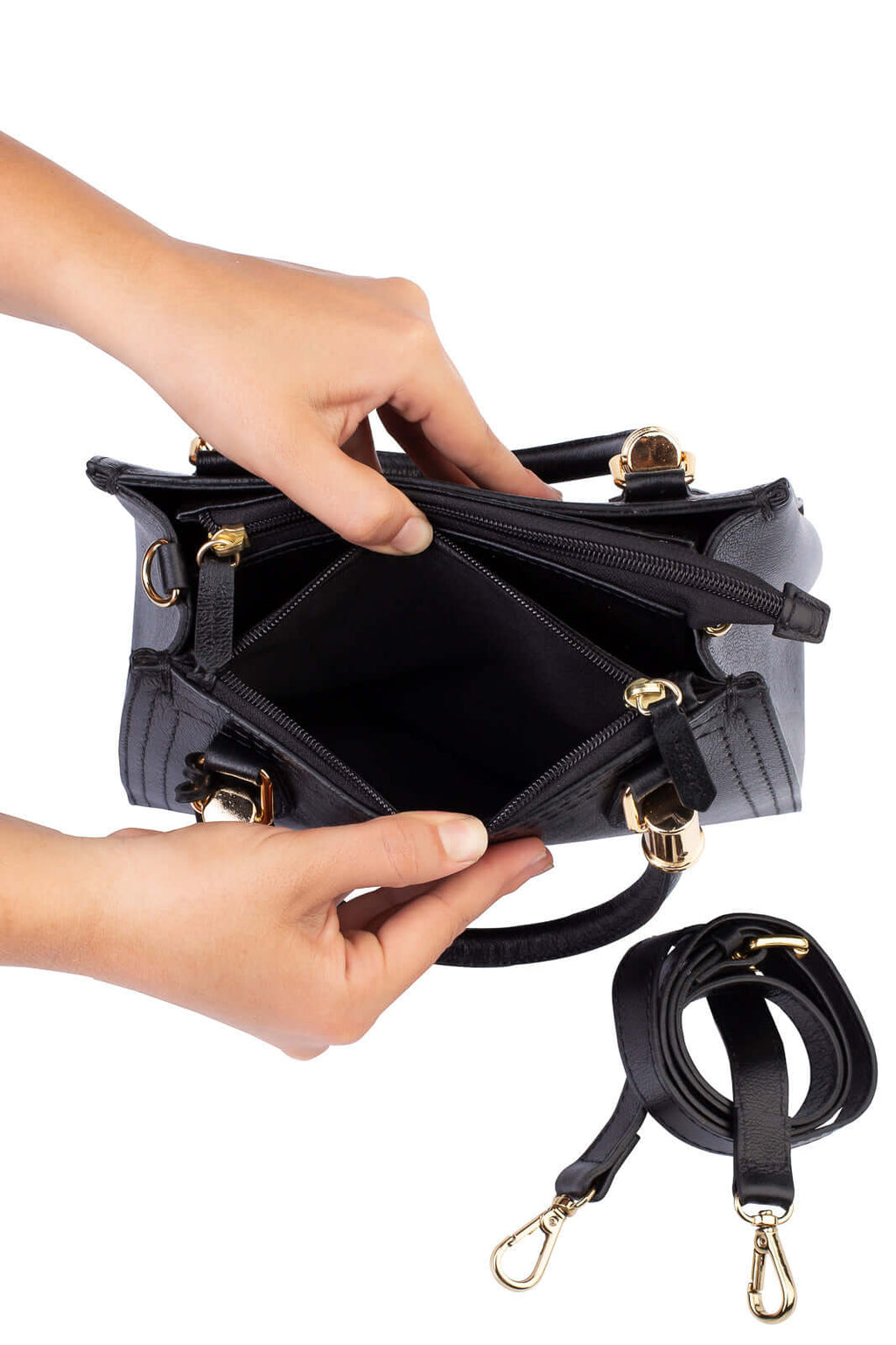 Bolsa baú de couro liso Andressa - Enluaze