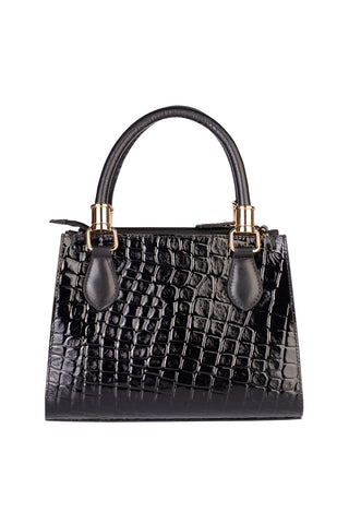 Bolsa baú de couro verniz croco Andressa