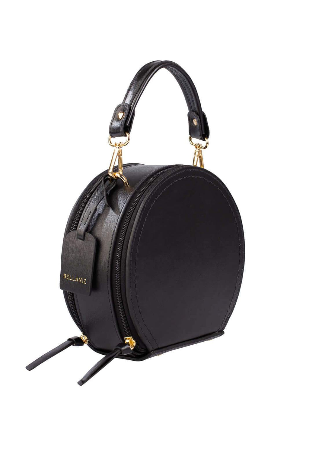 Mini bolsa redonda de couro liso Renata - Enluaze