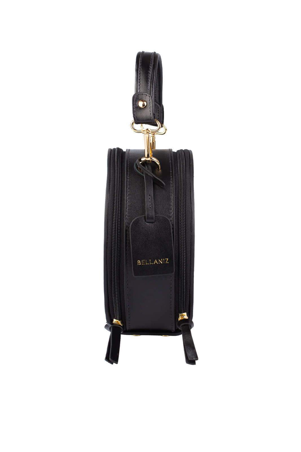 Mini bolsa redonda de couro liso Renata - Enluaze