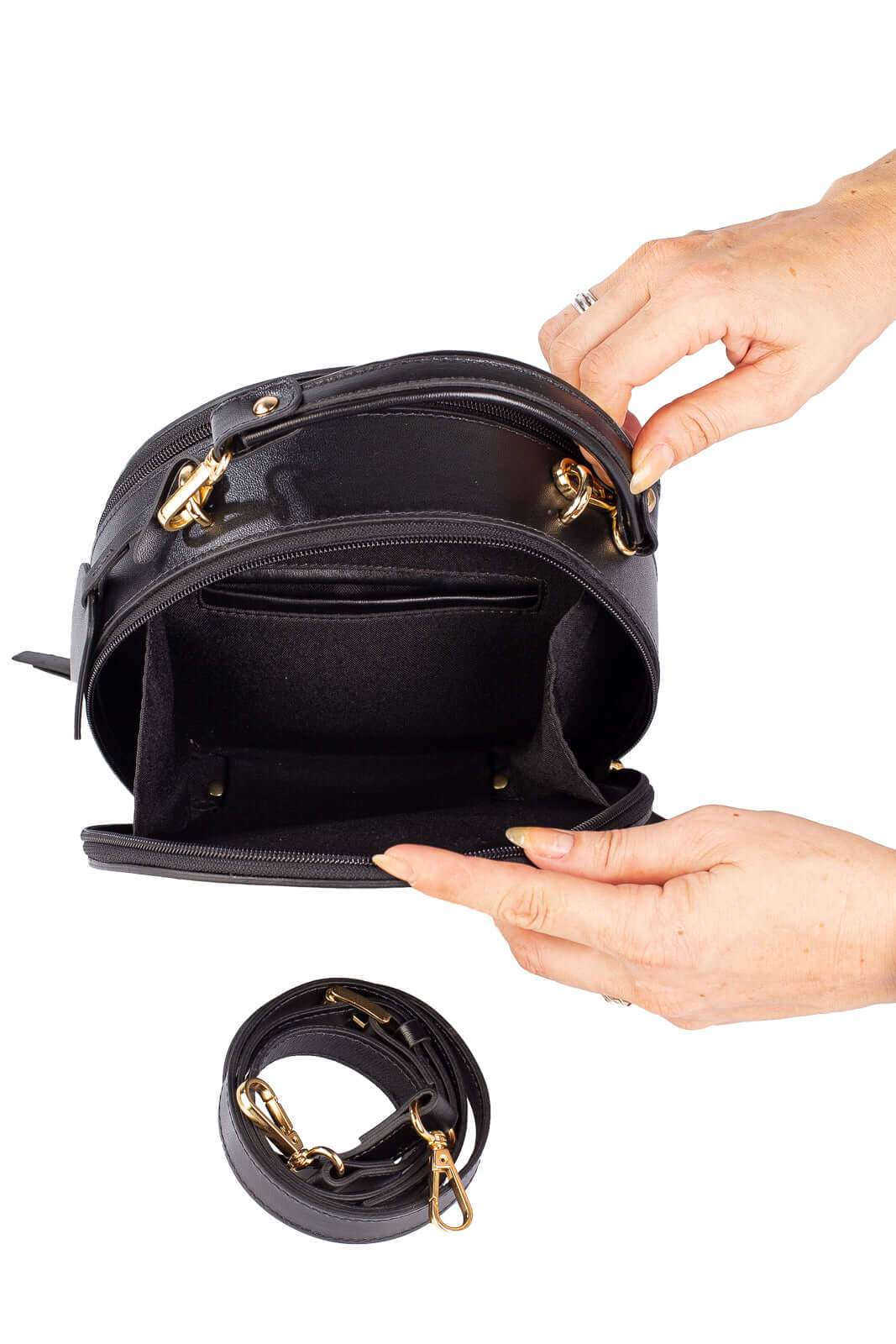 Mini bolsa redonda de couro liso Renata - Enluaze