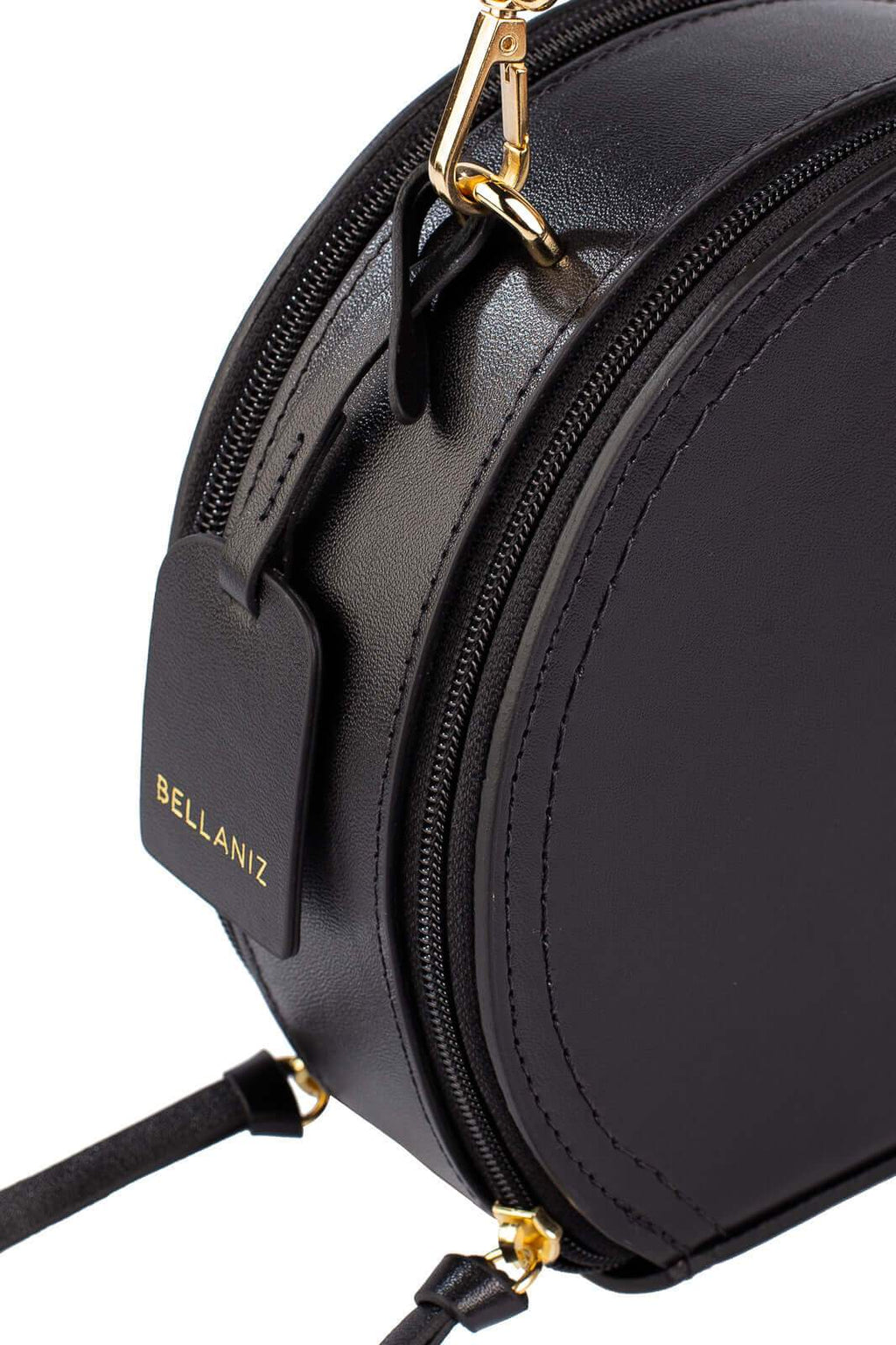 Mini bolsa redonda de couro liso Renata - Enluaze