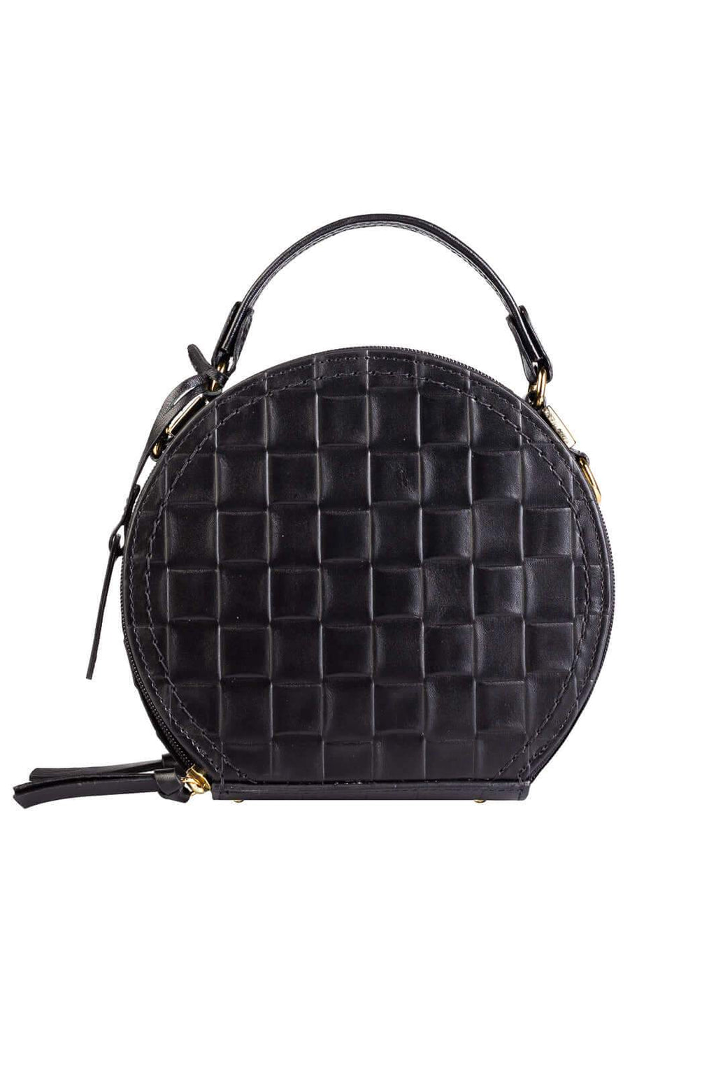 Mini bolsa redonda de couro tramado Renata - Enluaze