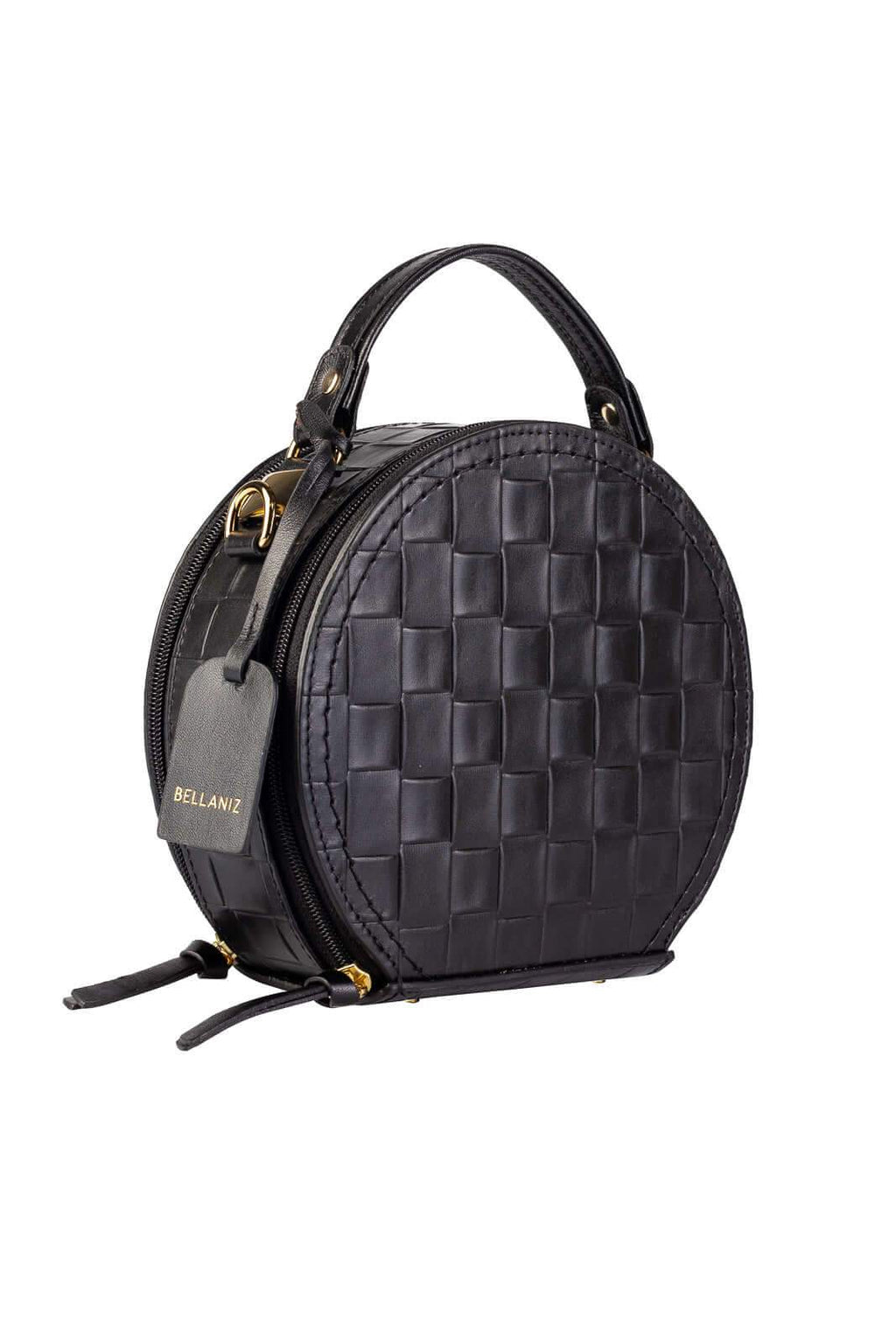 Mini bolsa redonda de couro tramado Renata - Enluaze