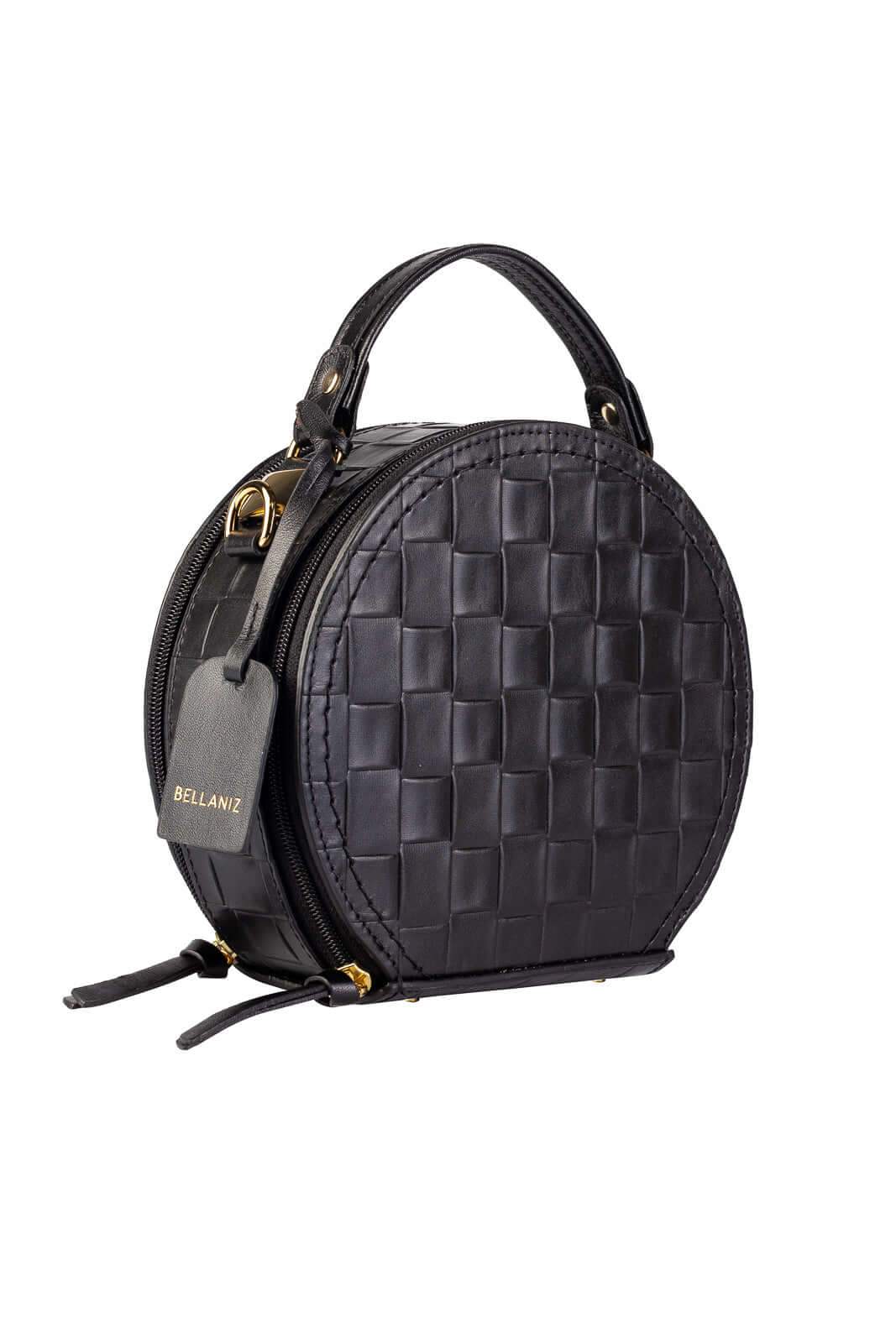 Mini bolsa redonda de couro tramado Renata - Enluaze