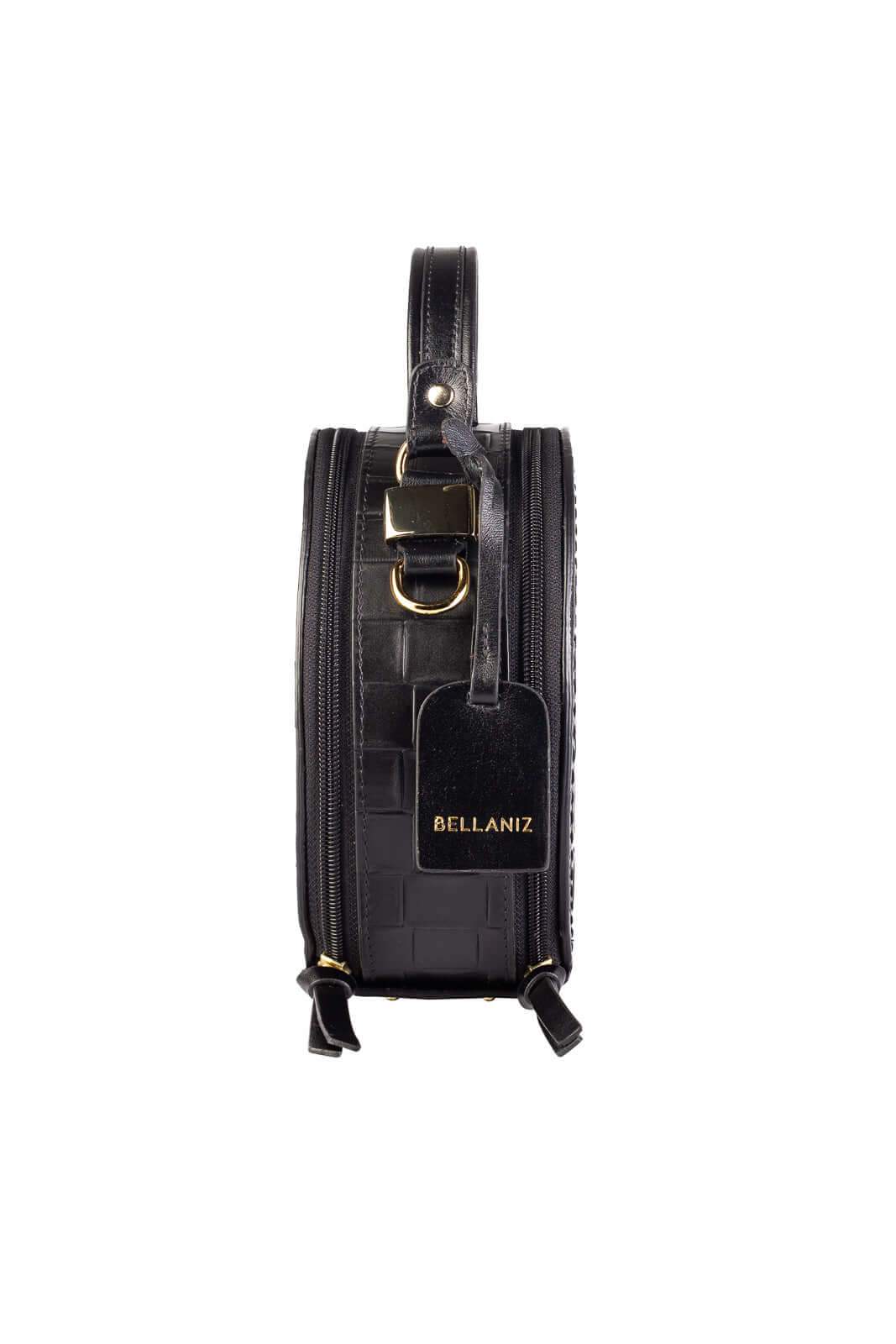 Mini bolsa redonda de couro tramado Renata - Enluaze