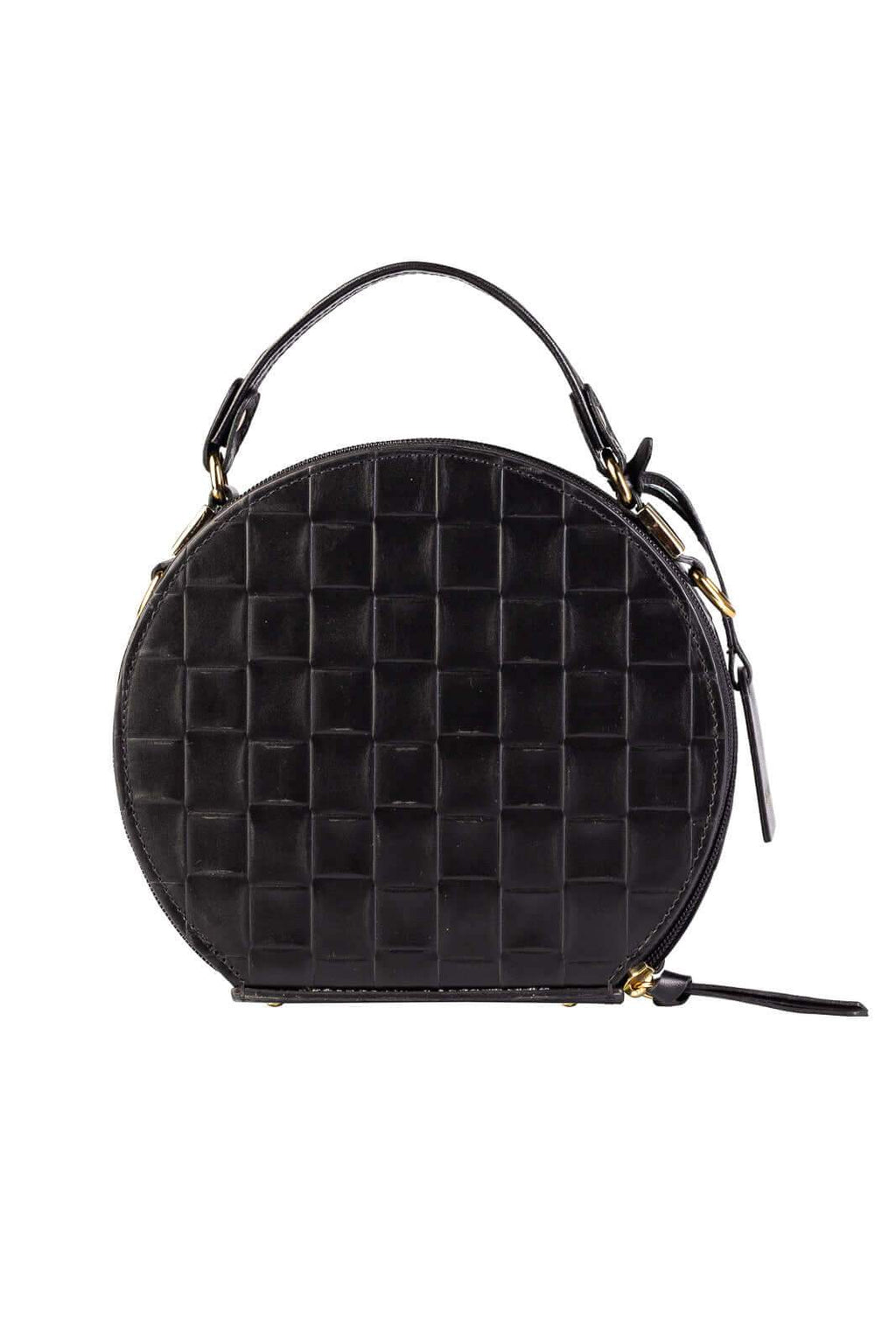 Mini bolsa redonda de couro tramado Renata - Enluaze