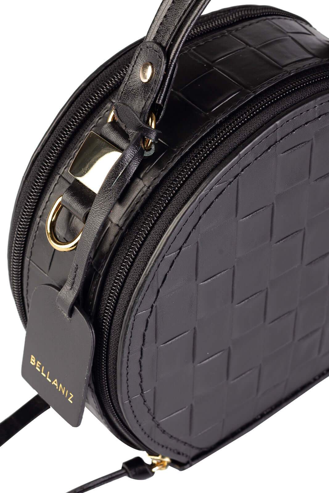 Mini bolsa redonda de couro tramado Renata - Enluaze