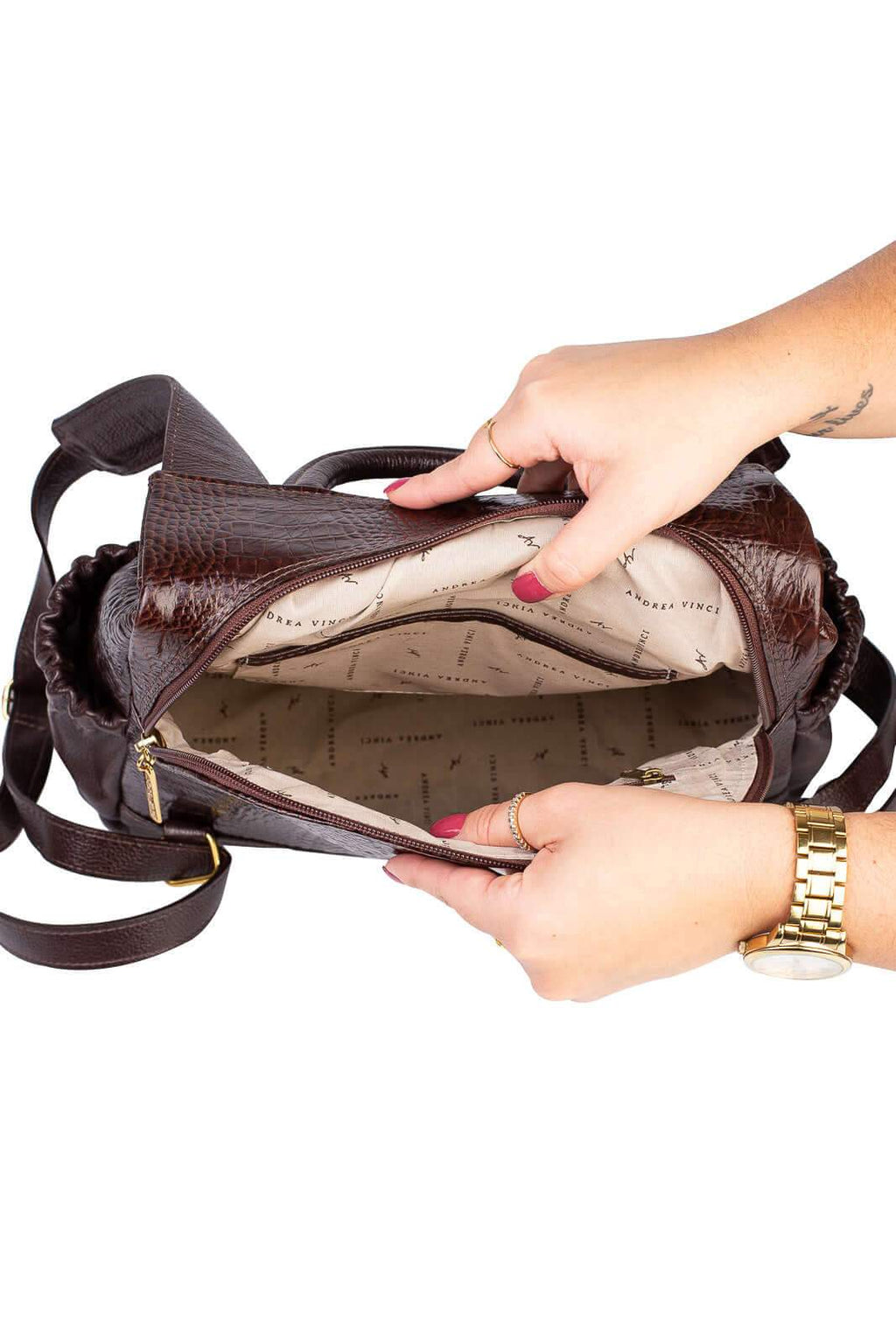 Mochila antifurto de couro croco Suelen - Enluaze