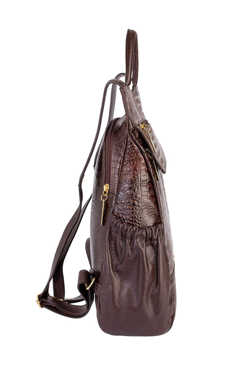 Mochila antifurto de couro croco Suelen - Enluaze