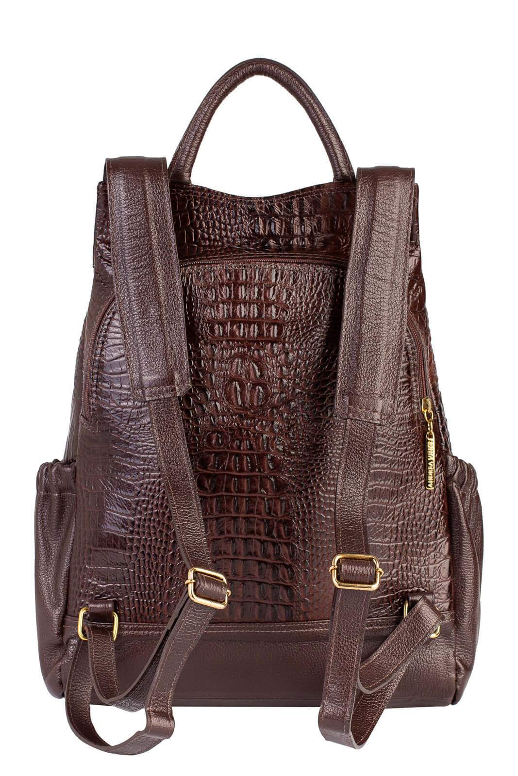 Mochila antifurto de couro croco Suelen - Enluaze