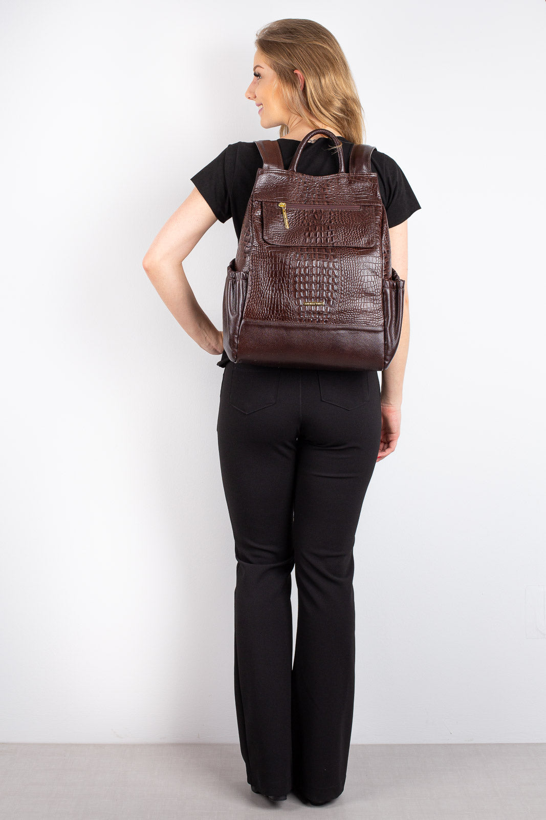 Mochila antifurto de couro croco Suelen