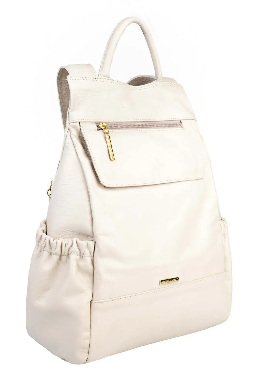 Mochila antifurto de couro liso Suelen - Enluaze