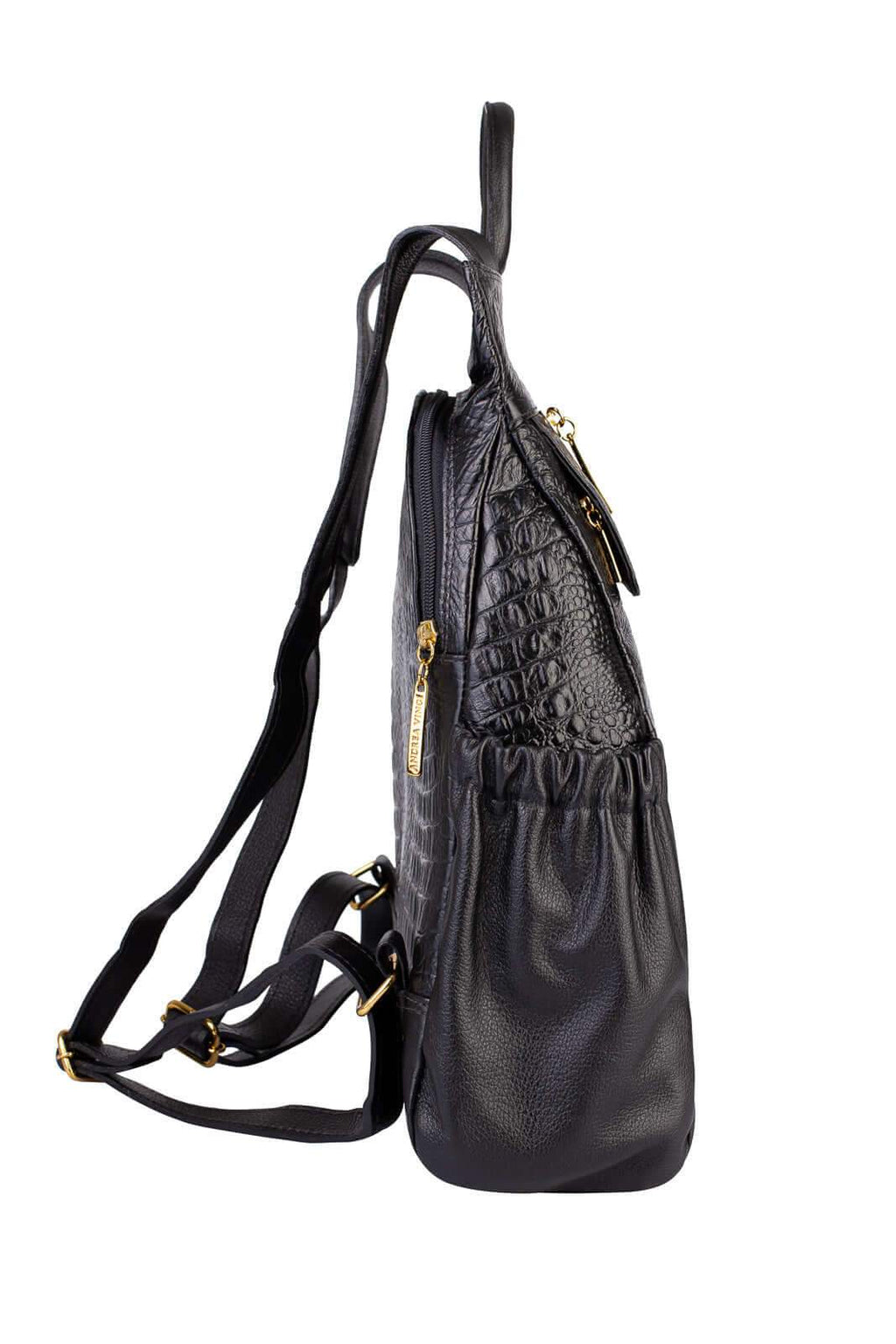 Mochila antifurto de couro croco Suelen - Enluaze