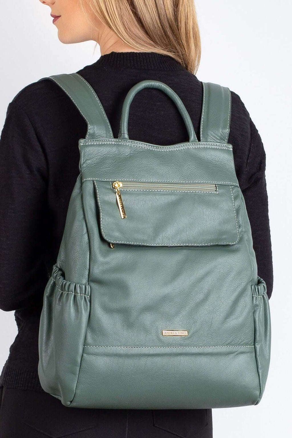 Mochila antifurto de couro liso Suelen - Enluaze