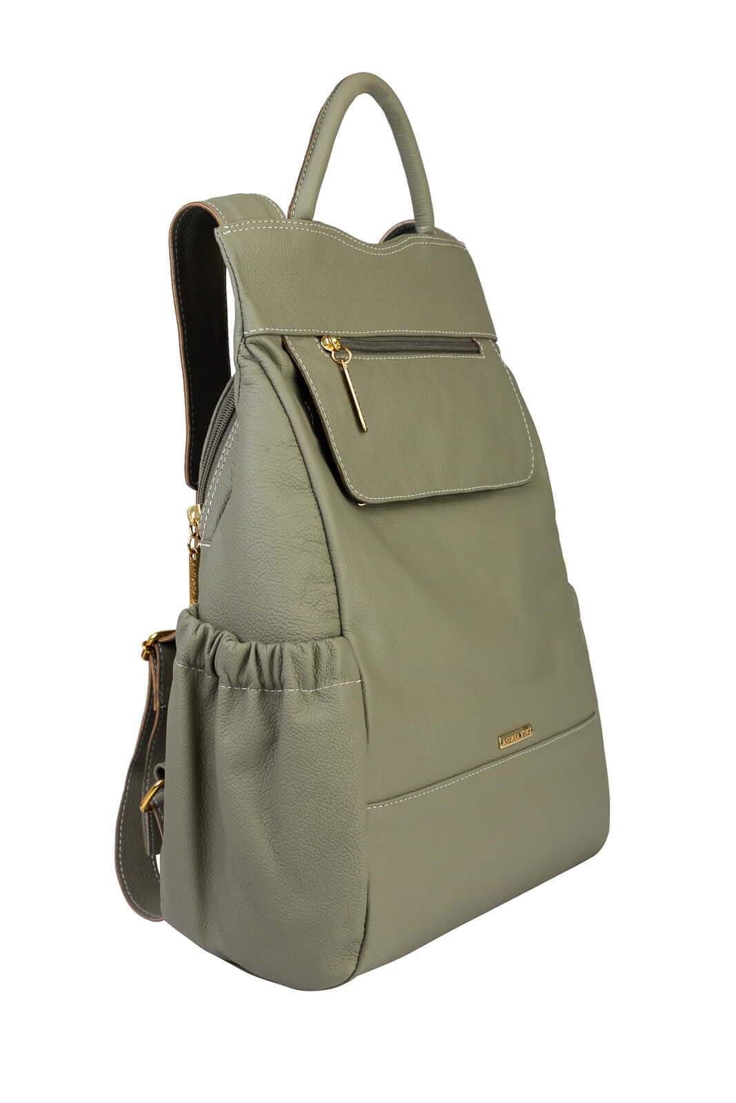 Mochila antifurto de couro liso Suelen - Enluaze