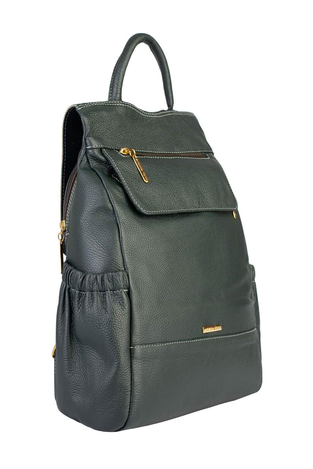 Mochila antifurto de couro liso Suelen - Enluaze