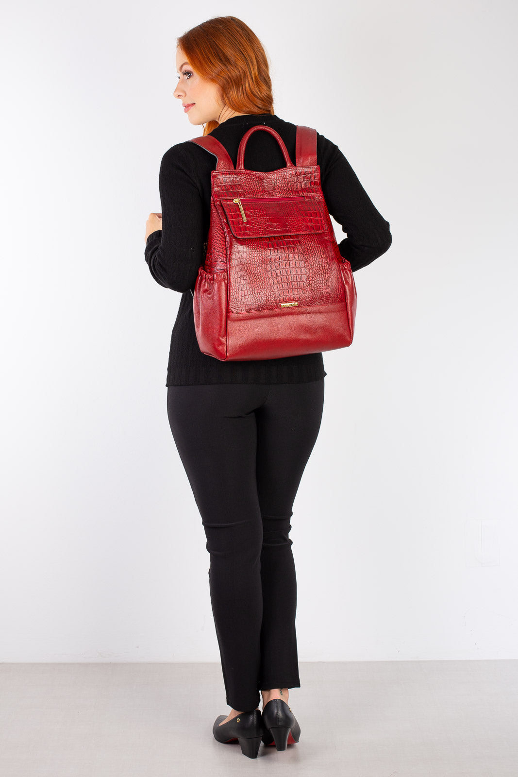 Mochila antifurto de couro croco Suelen