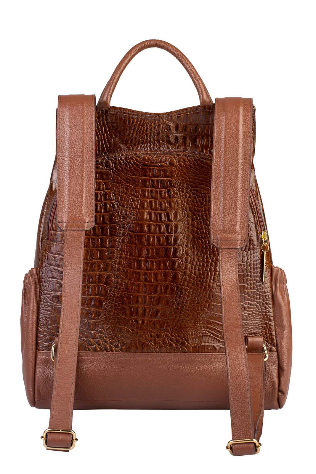 Mochila antifurto de couro croco Suelen - Enluaze