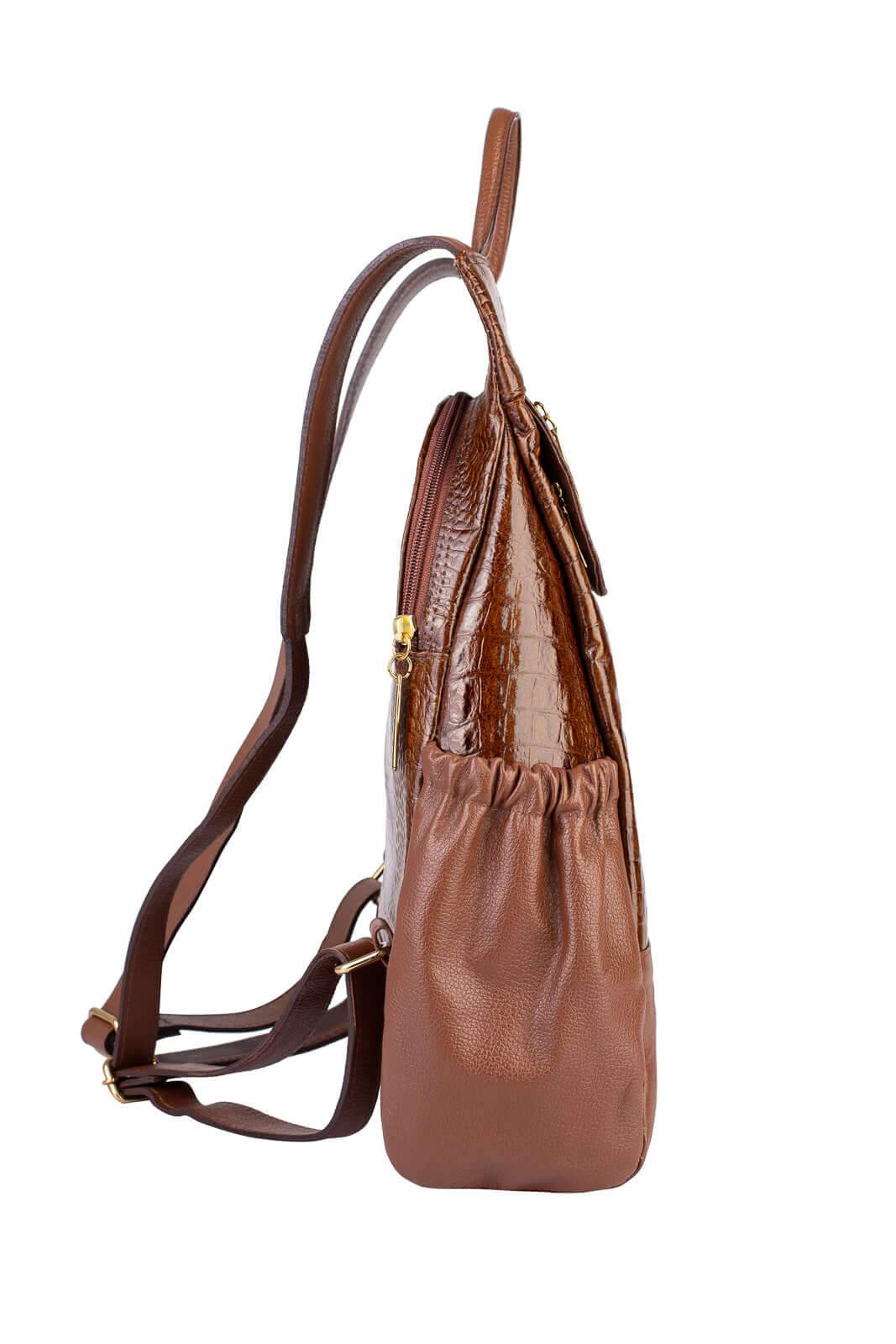 Mochila antifurto de couro croco Suelen - Enluaze