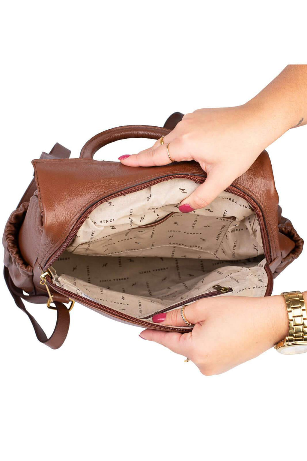 Mochila antifurto de couro liso Suelen - Enluaze