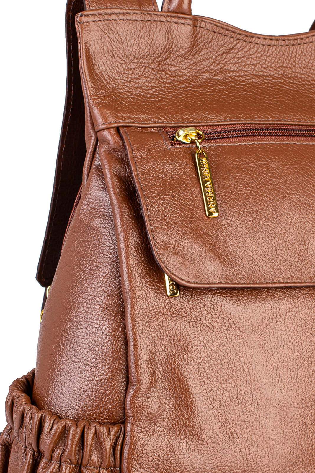 Mochila antifurto de couro liso Suelen - Enluaze