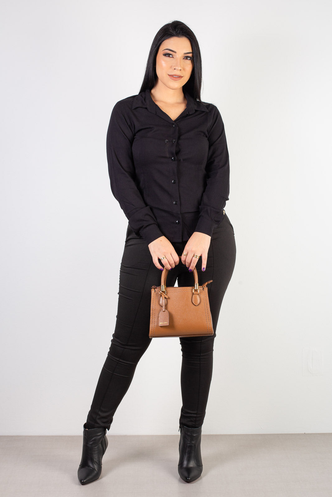 Mini bolsa baú de couro liso Andy