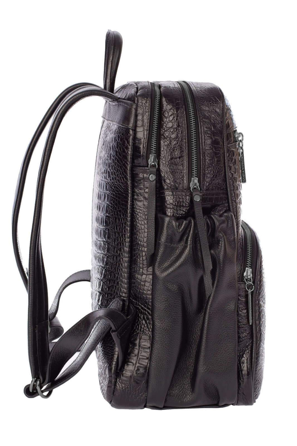 Mochila grande de couro croco metais grafite Zooey - Enluaze