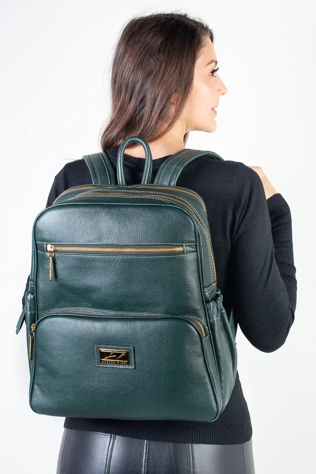 Mochila grande de couro liso Zooey - Enluaze