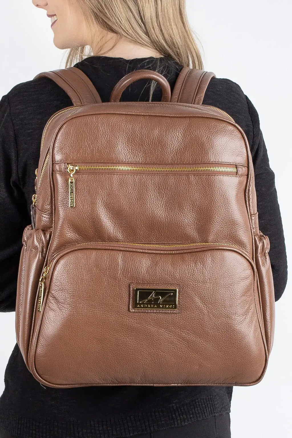 Mochila grande de couro liso Zooey - Enluaze