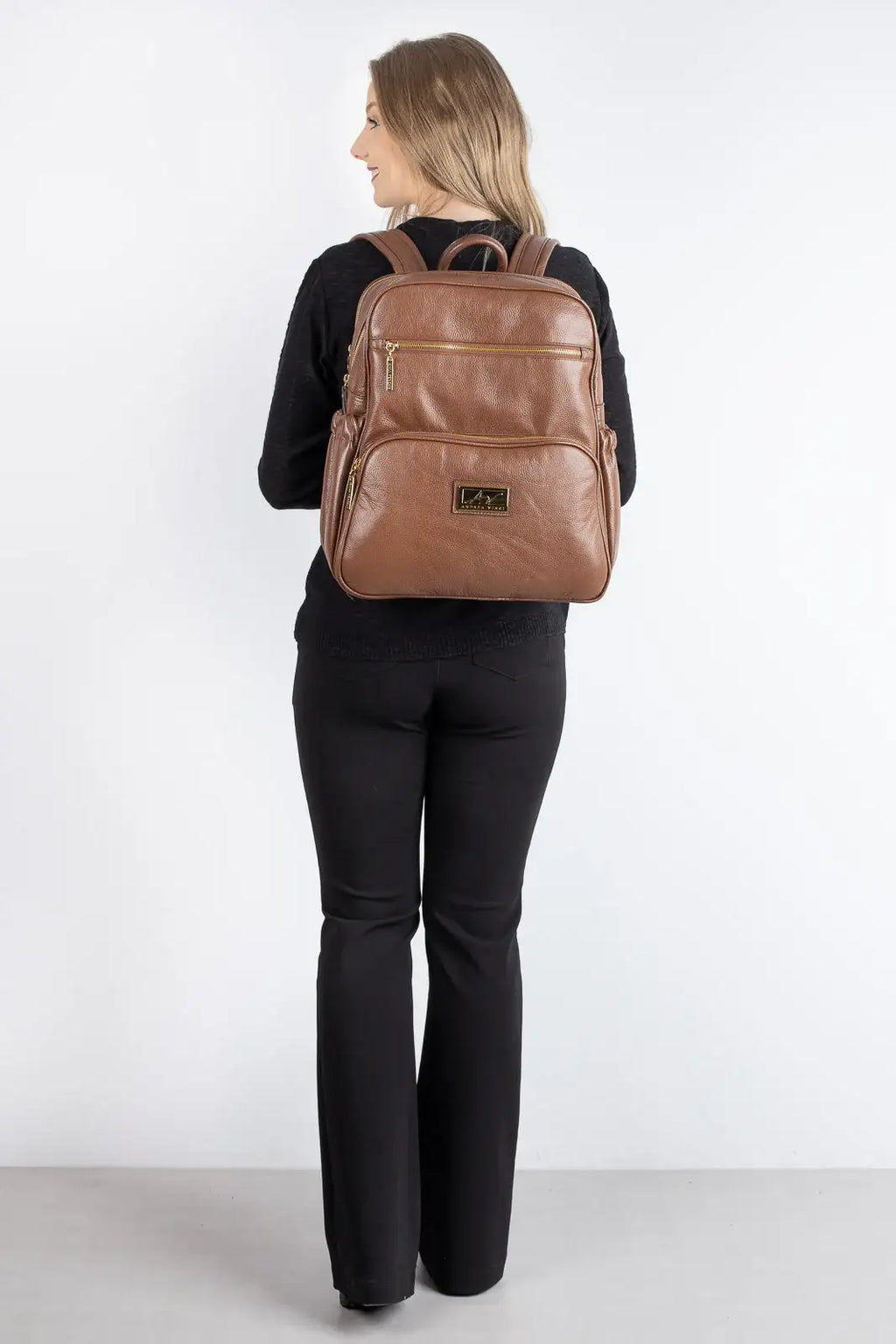 Mochila grande de couro liso Zooey - Enluaze