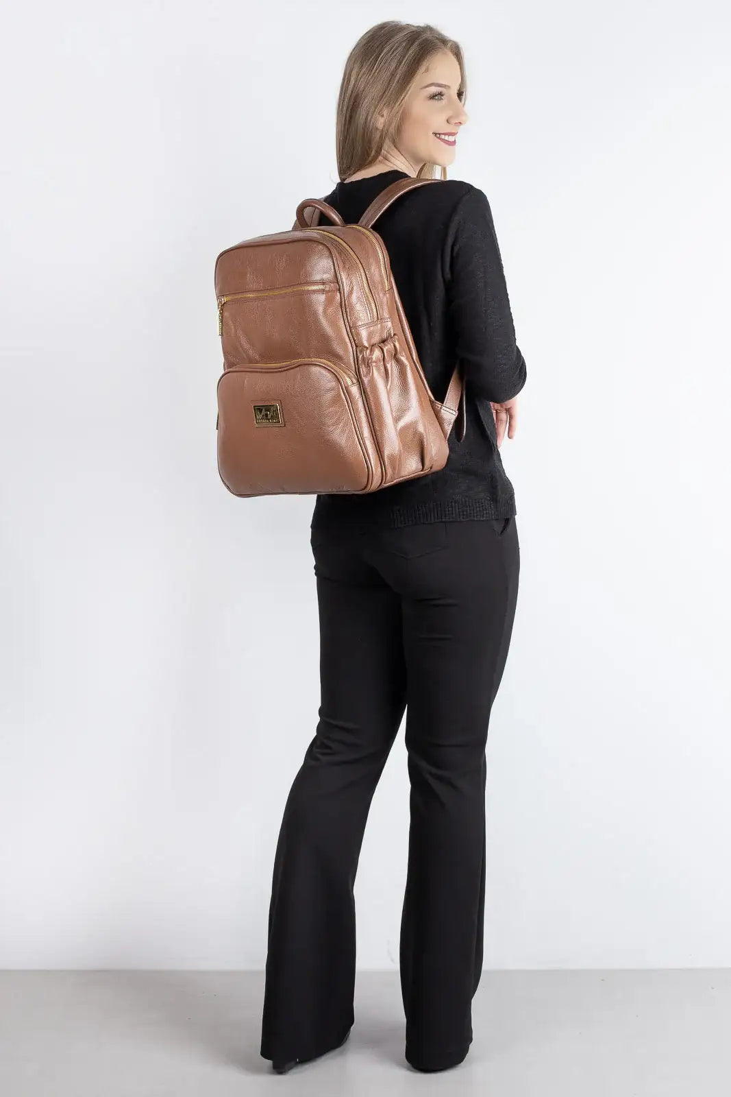 Mochila grande de couro liso Zooey - Enluaze