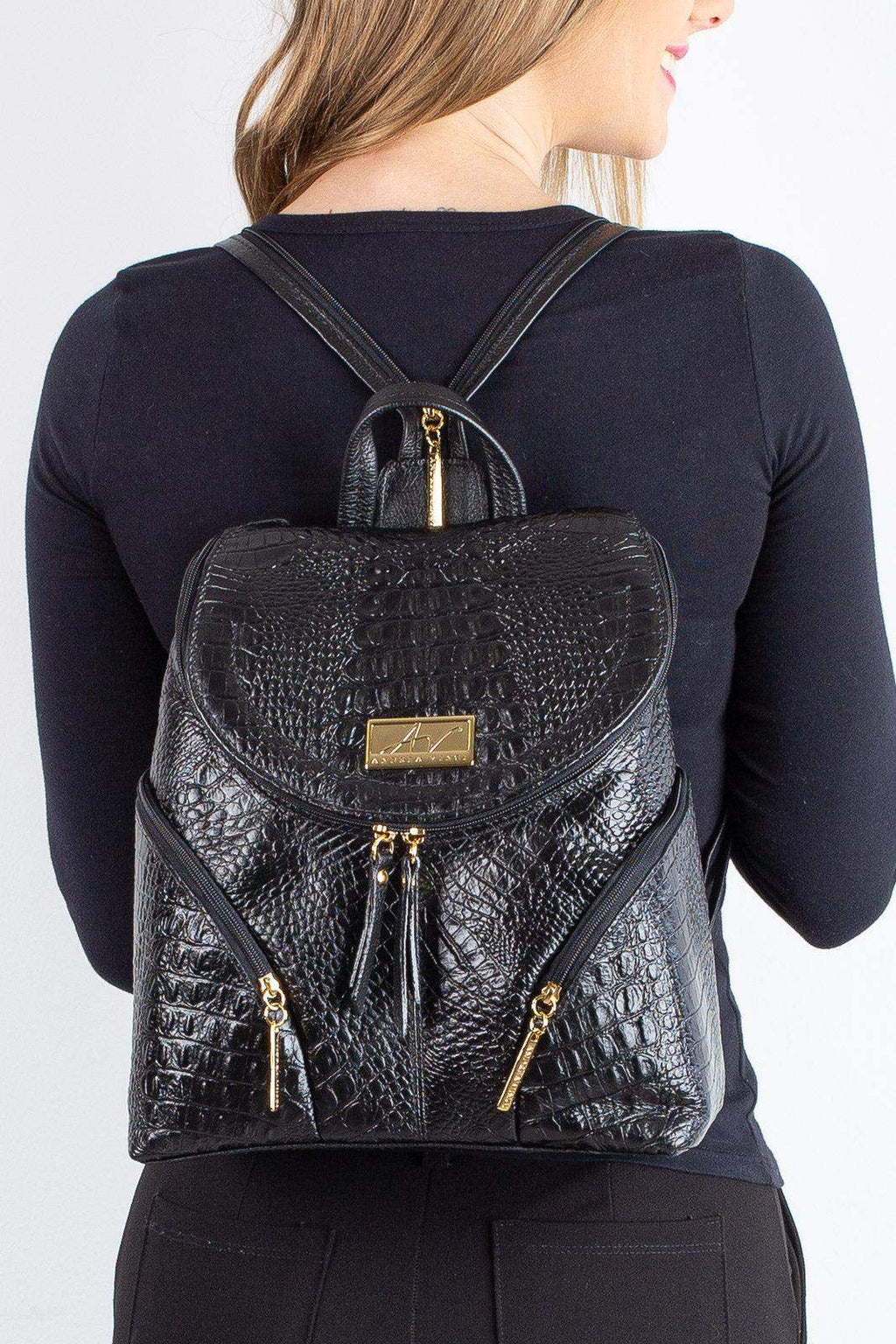 Mochila pequena de couro croco Cecília - Enluaze