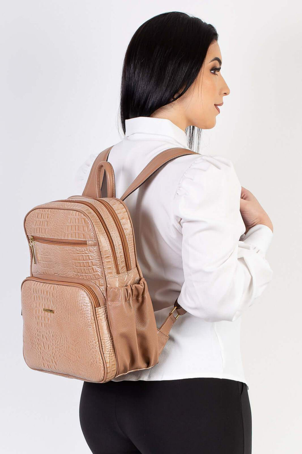 Mochila feminina de couro croco Zaya - Enluaze