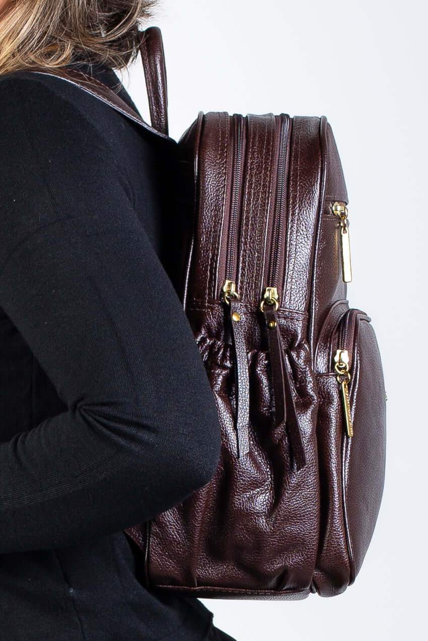 Mochila feminina de couro liso Zaya - Enluaze