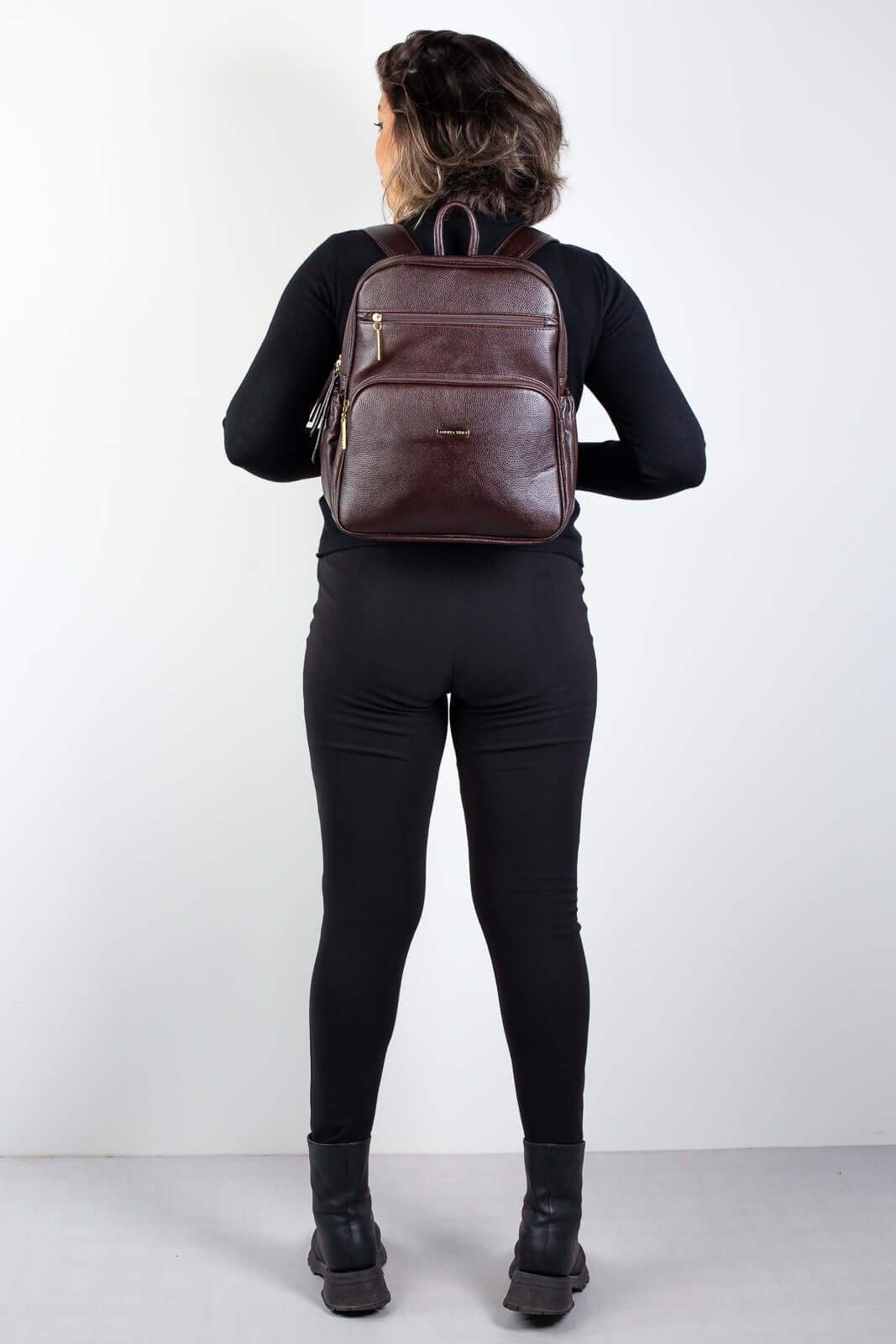 Mochila feminina de couro liso Zaya - Enluaze