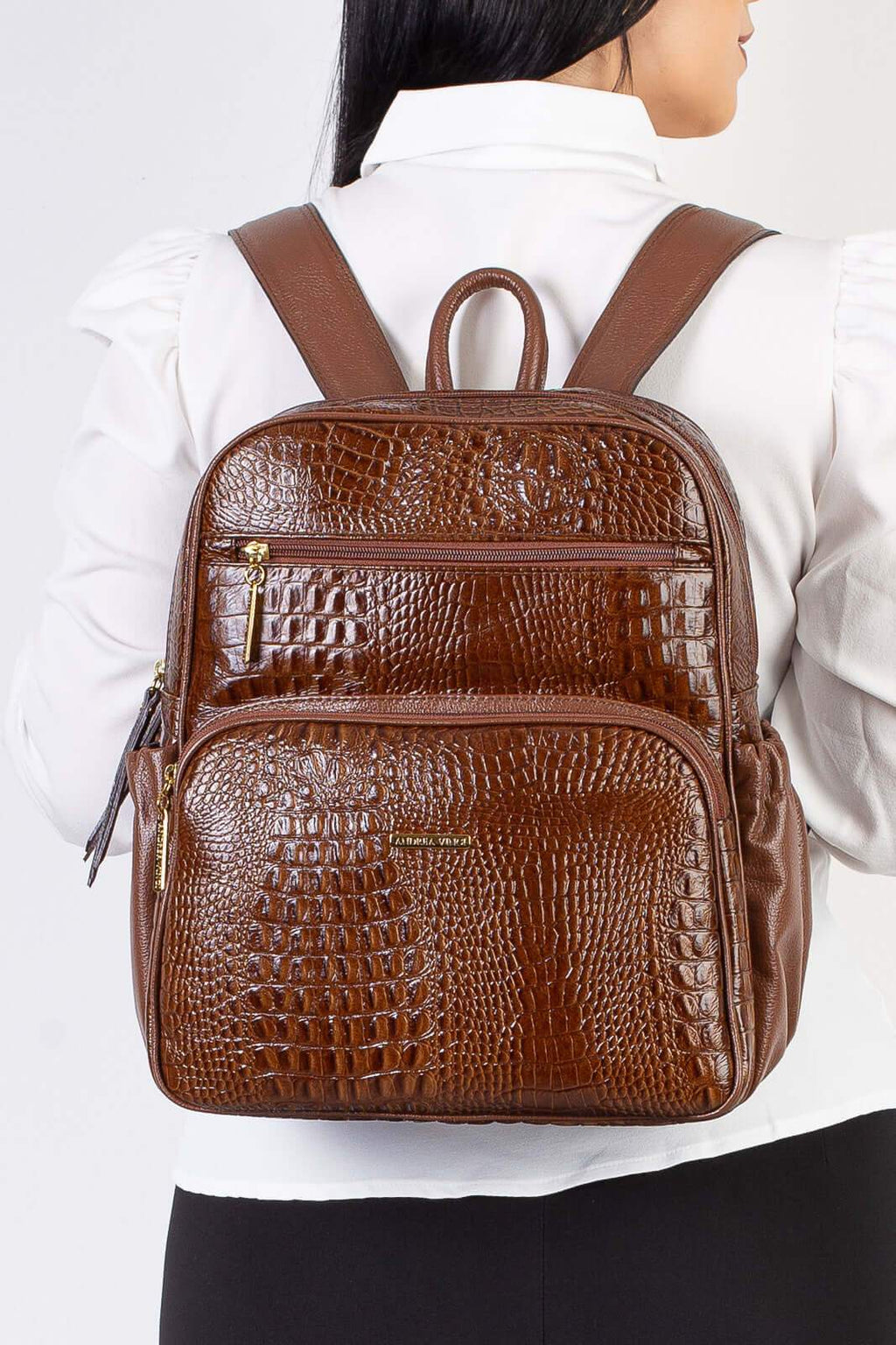 Mochila feminina de couro croco Zaya - Enluaze