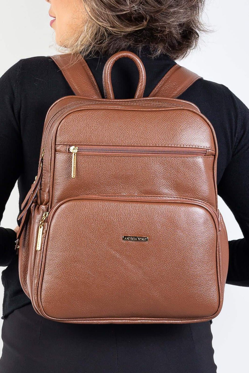 Mochila feminina de couro liso Zaya - Enluaze